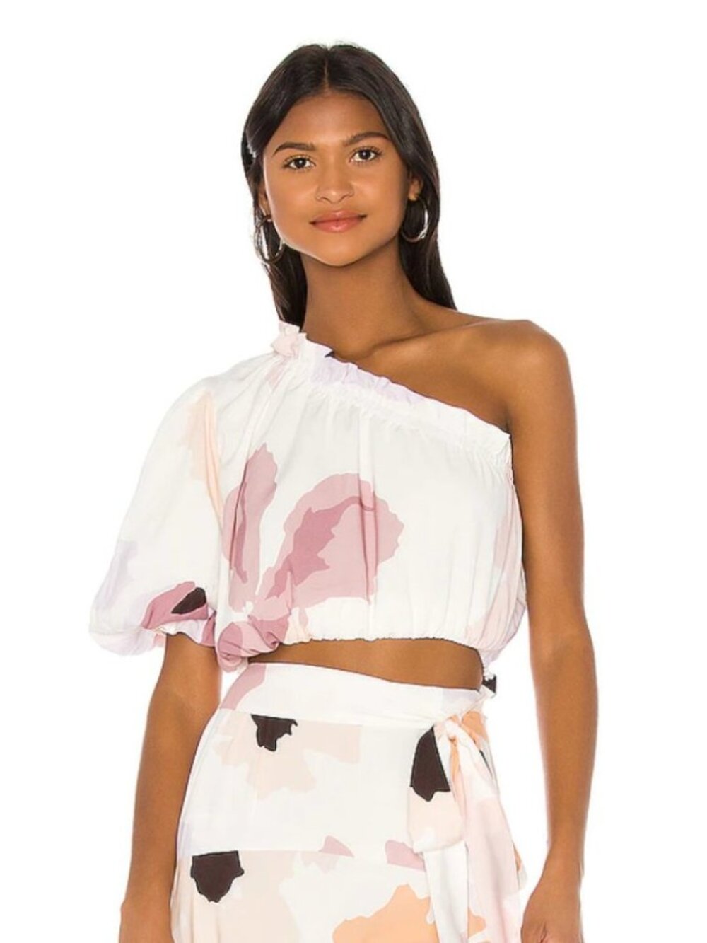 Peony Swimwear Puff Crop Top in Soiree Floral, Size 8